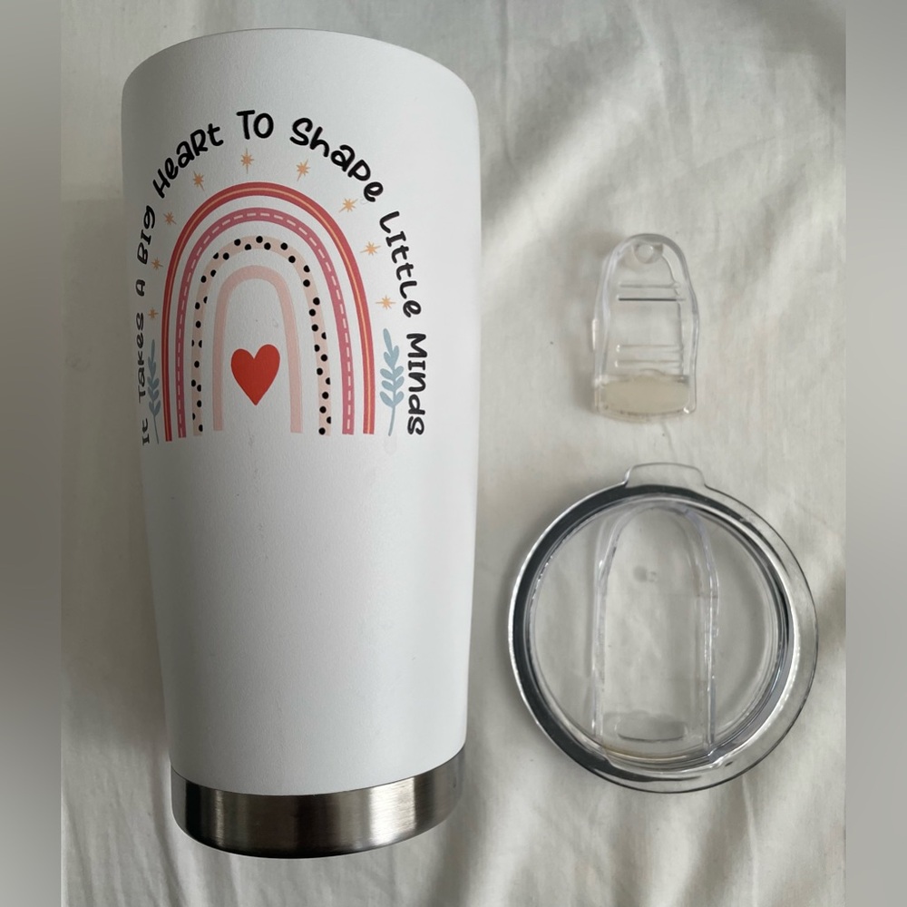 White Steel Flask with Rainbow Design and Heart with Lid